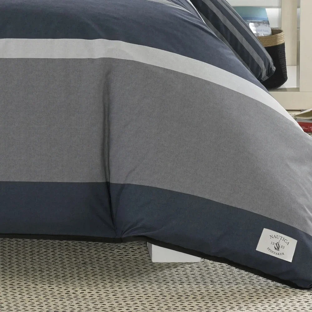 Nautica Home Rendon KING Size Duvet Cover‎ & Pillow Sham Set Grey/Navy NEW